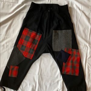 Wool with patchwork slightly drop crotch pants